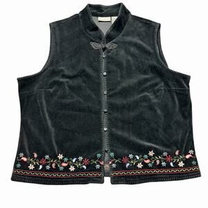 VINTAGE 90s Y2K WHITE STAG STRETCH VELVET VEST EMBROIDERED COTTAGE CORE SZ XL